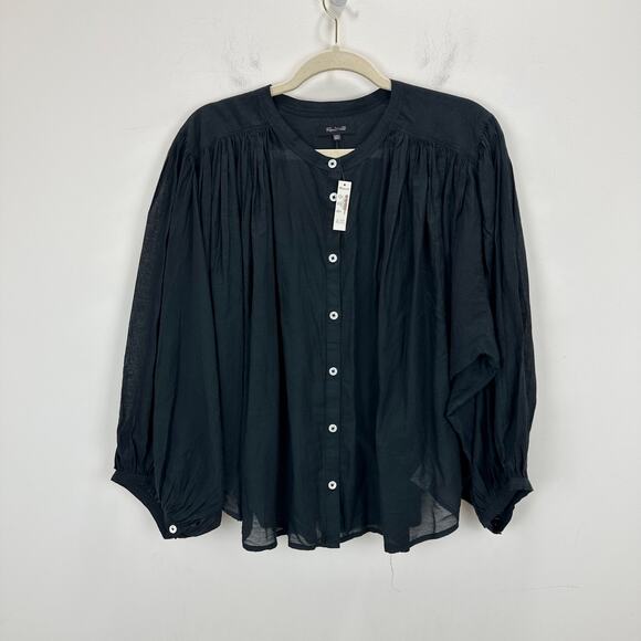 Madewell Balloon Sleeve Top Blouse Black Lightweight Cotton Blend Boho XXL NWT - Picture 7 of 13